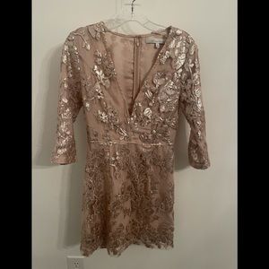 Lovers + Friends Sequin Tulle Embroidered Wedding Party HOCO Champagne Dress